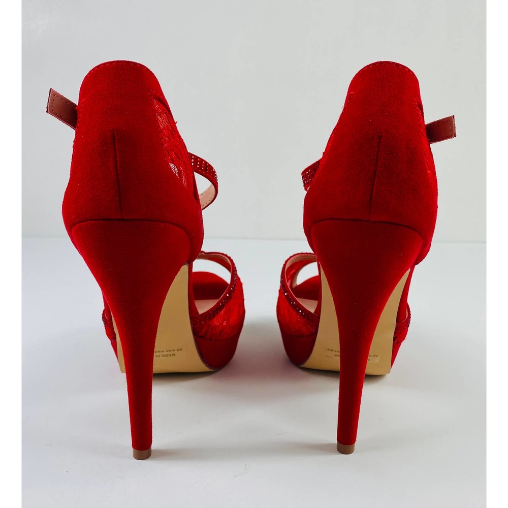 Dream Pairs Womens Swan 16 Red Suede Lace Jeweled Heels Size 9.5 - Picture 6 of 10